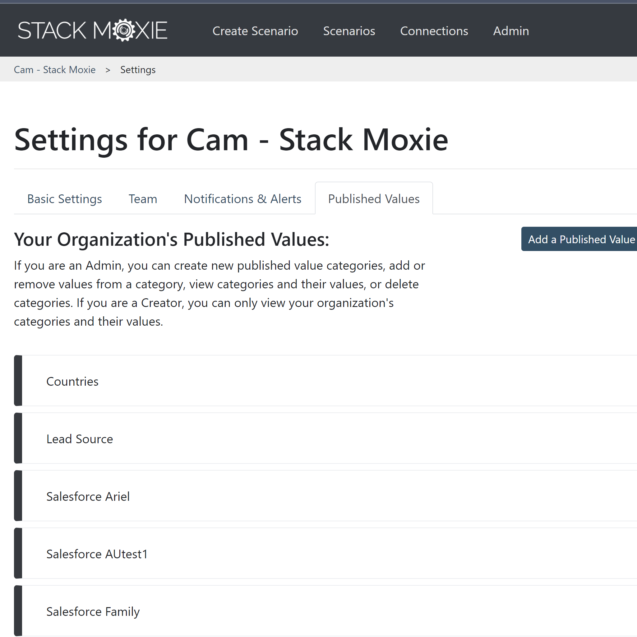 Stack Moxie Published Values - Engineering Project